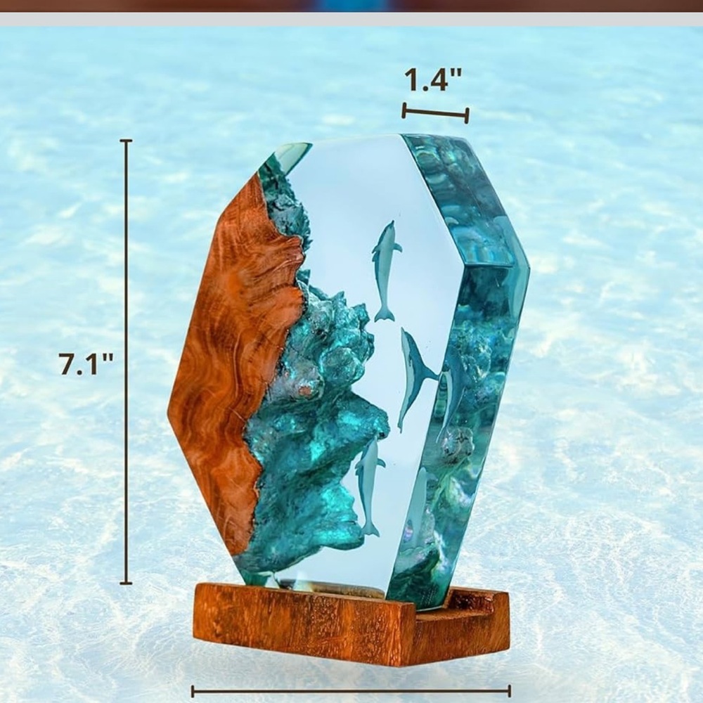 Dolphin 3D Sculpture Ocean Scene Resin Sculpture with Dolphins Lamp Sea FC3 - Picture 7 of 11